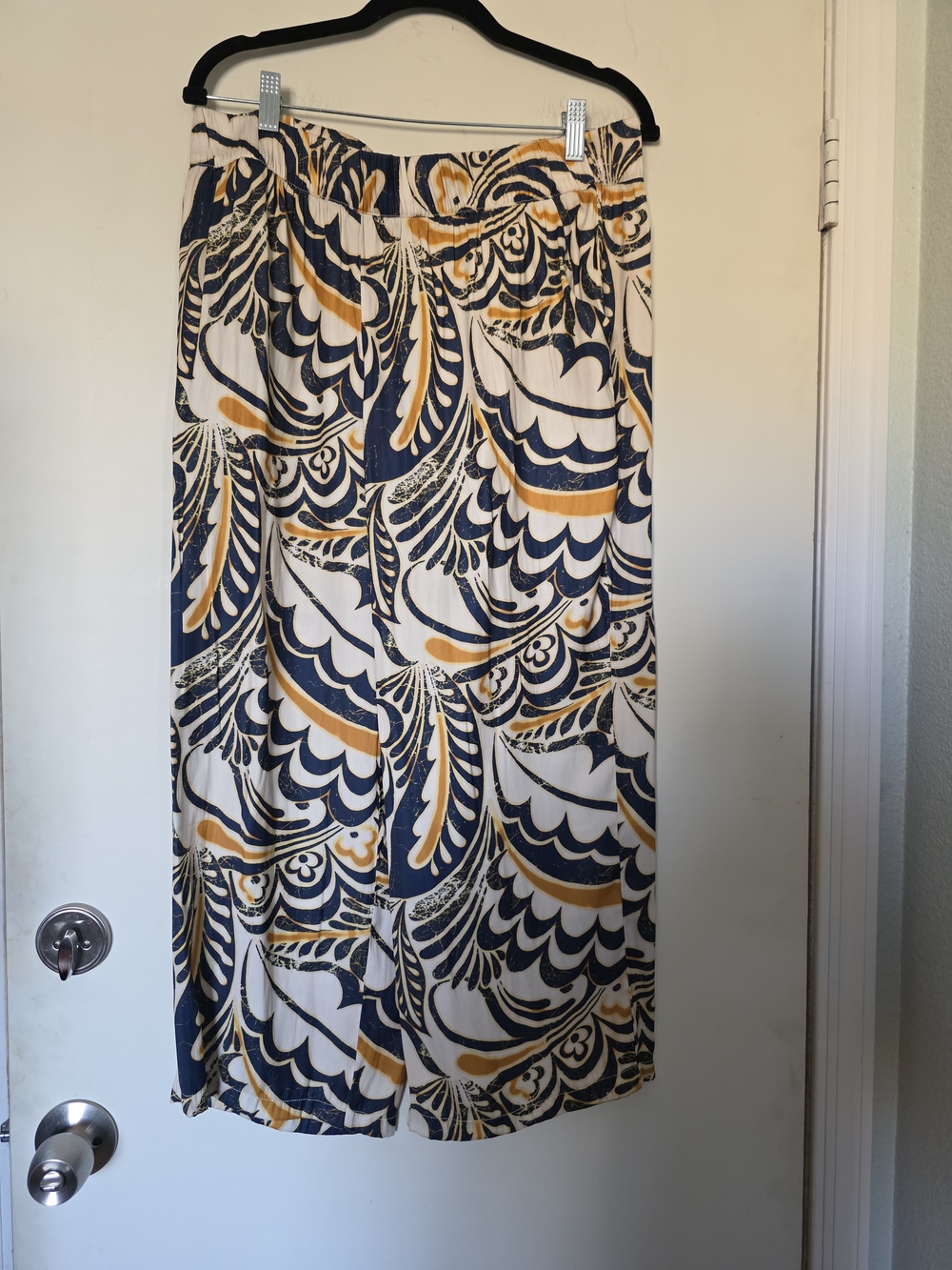 Philosophy Printed Wide Leg Pants in Navy, Mustard & White